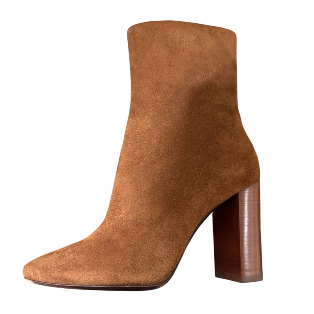 Saint Laurent Lou 95 Suede Tassel Zip Wooden Block Heel Ankle Boots, Size 35